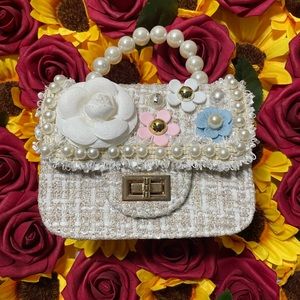 MINI PEARL & FLORAL, WHITE & CREAM TWEED PURSE
